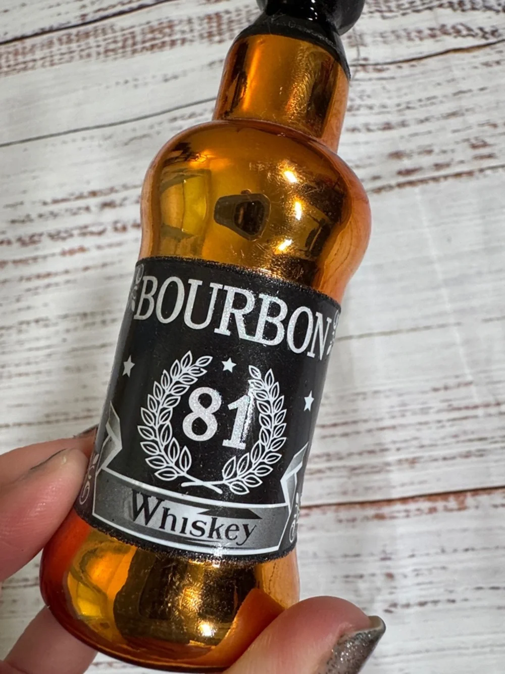 Bourbon 81 Whiskey Bottle Ornament - Amber & Black